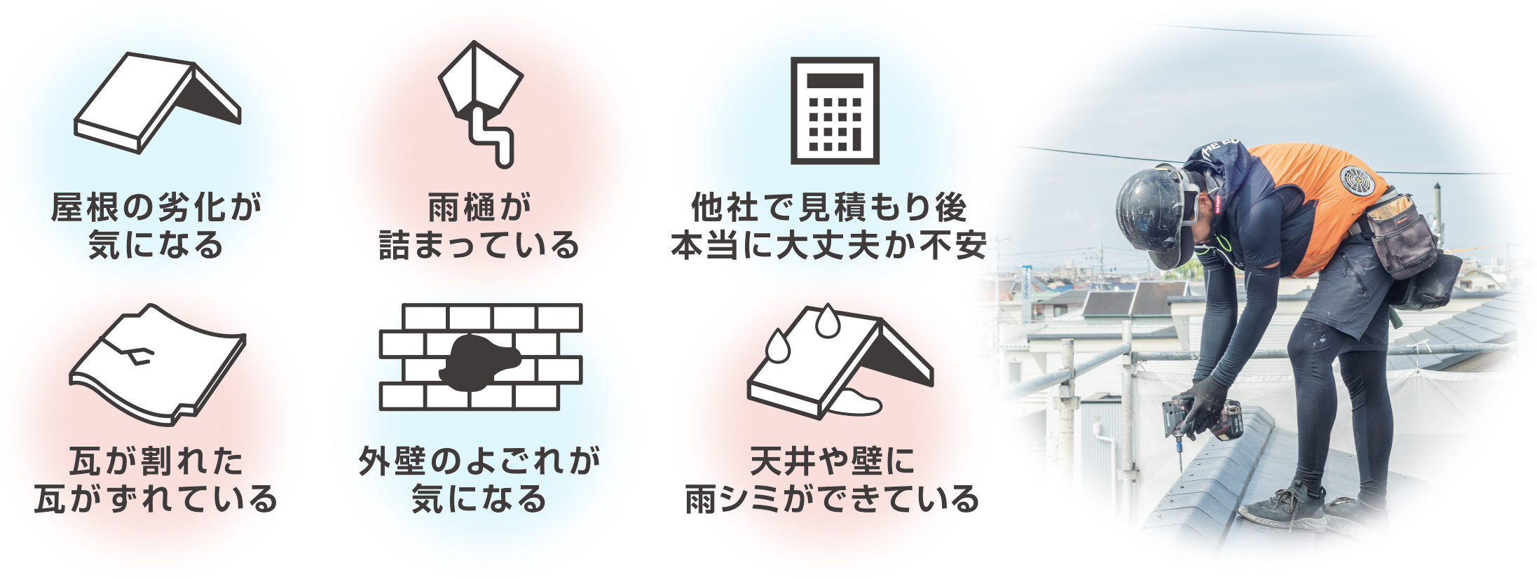 屋根・外壁に関するお悩みを解決します。